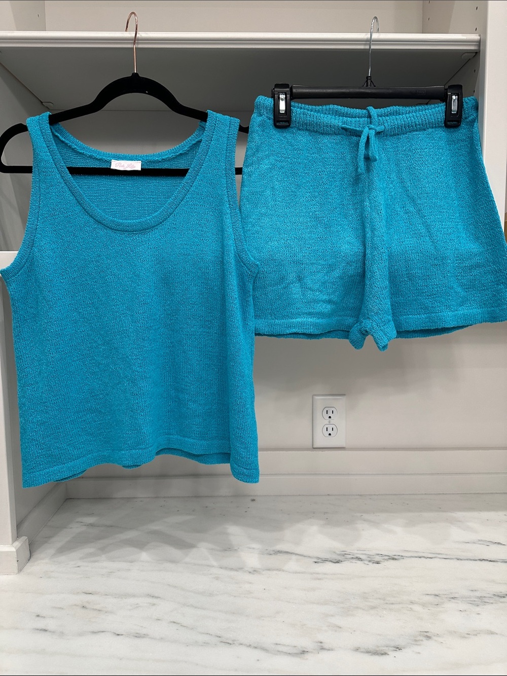 Pink Lily Turquoise Knit Tank and Shorts Set